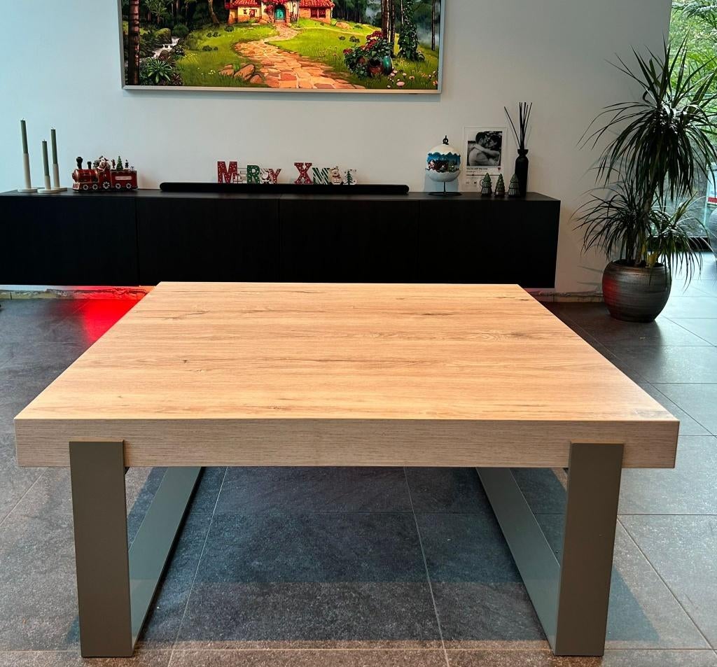 degelijke salontafel houtlook staal onderstel gepoedercoat, Neuf, Moins de 50 cm, 50 à 100 cm, Carré