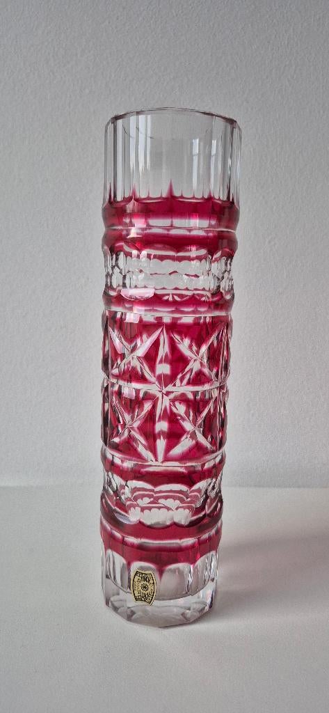 Vase cylindrique en cristal taillé - Val Saint Lambert, Antiquités & Art, Antiquités | Verre & Cristal, Enlèvement
