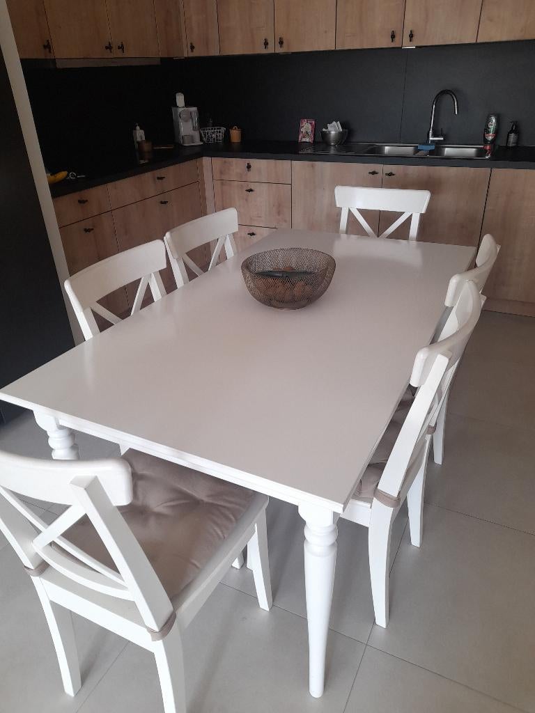 Eettafel en 6 stoelen, Ophalen, Gebruikt, 50 tot 100 cm, Vijf personen of meer
