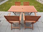 Houten tuinset: opklapbare tafel en 4 stoelen in hout, Tuin en Terras, Ophalen, 4 zitplaatsen, Gebruikt, Tuinset