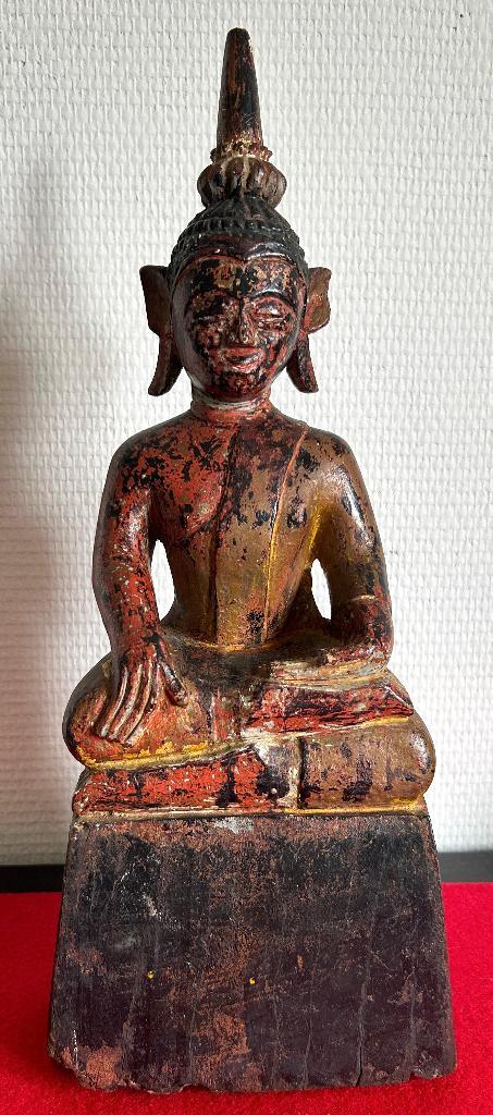 Oude polychrome houten Boeddha uit Laos, 19e eeuw, Antiek en Kunst, Kunst | Niet-Westerse kunst, Ophalen of Verzenden