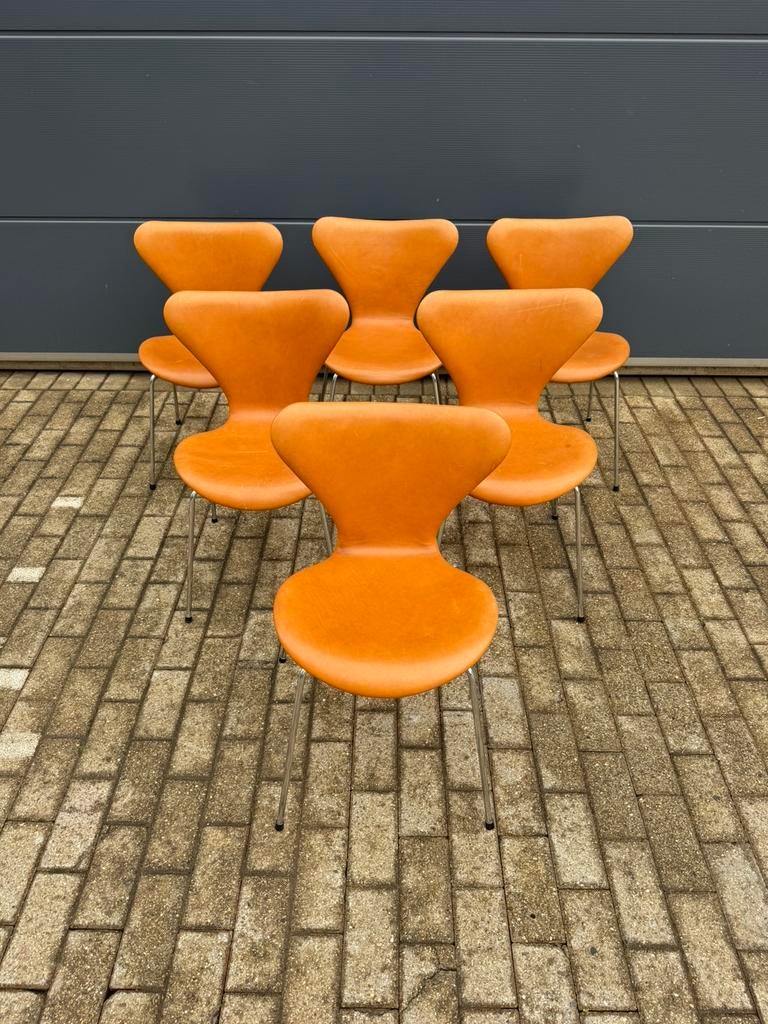 Fritz Hansen series 7 Vlinderstoelen Cognac leder, Ophalen of Verzenden, Knoll vitra togo møller sede artifort cassina b&b italia edra