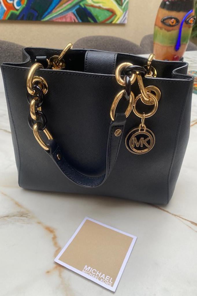 Michael Kors, zwart leder met gouden schakels, Ophalen of Verzenden, Zwart