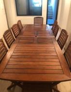 Grote teak tuintafel + 10 stoelen – massief hout, Huis en Inrichting, Ophalen, Zo goed als nieuw