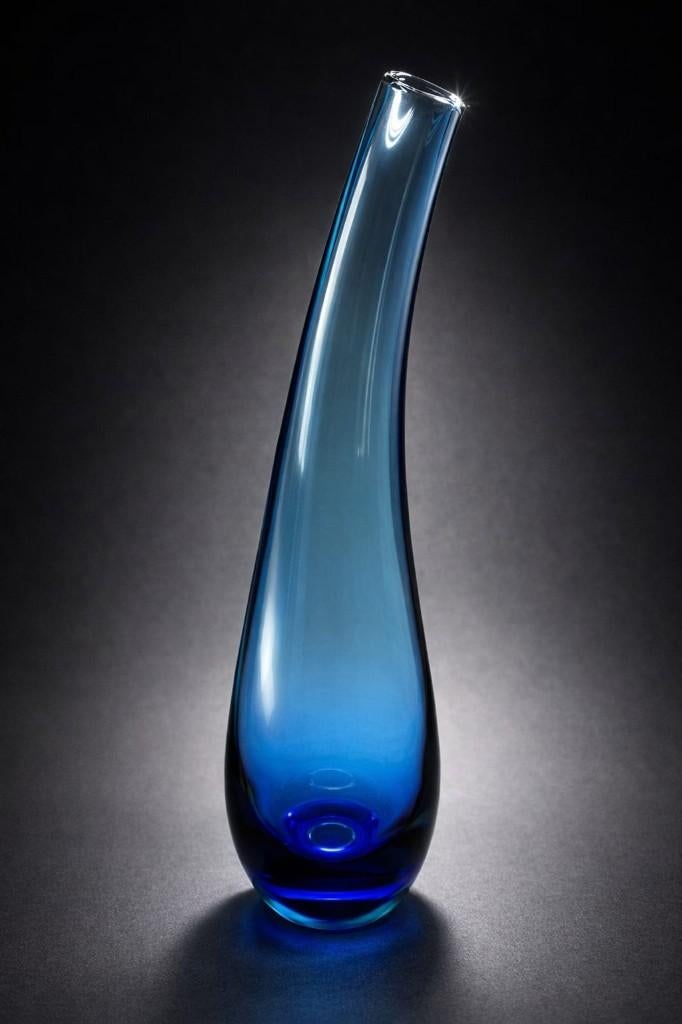 IKEA vintage handgeblazen glazen vaas, kobaltblauw., Antiek en Kunst, Ophalen of Verzenden