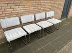 4 Ribstof Stoelen met Chrome Buisframe, Gris, Tissus, Enlèvement, Utilisé
