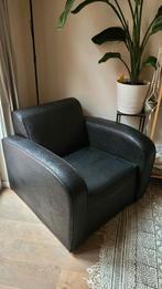 Zwarte leren 1-zit zetel, Huis en Inrichting, Ophalen, Eenpersoons, Zo goed als nieuw, Rechte bank