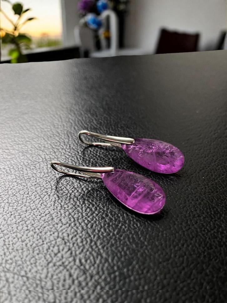 Boucles violettes pierres semi-précieuses naturelles, Bijoux, Sacs & Beauté, Boucles d'oreilles, Neuf, Pendantes, Autres matériaux