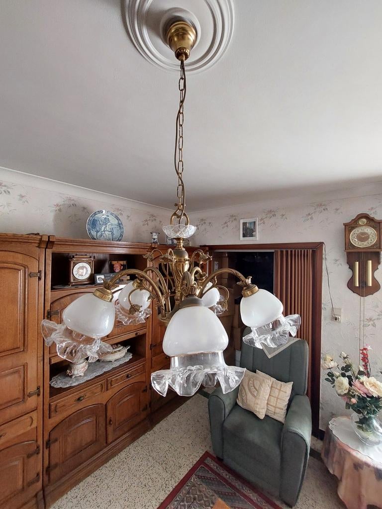 kroonluchter met glazen kapjes., Huis en Inrichting, Ophalen