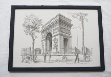 Potloodtekening van de Arc de Triomphe in Parijs – F. Dhoste