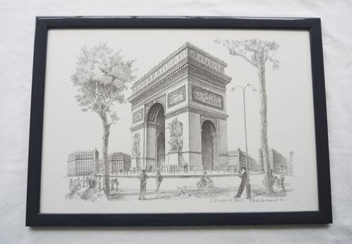 Potloodtekening van de Arc de Triomphe in Parijs – F. Dhoste, Antiek en Kunst, Kunst | Tekeningen en Fotografie, Ophalen of Verzenden