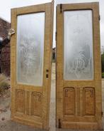 Set van 2 antieke dubbele geetste gestraalde deuren Art Deco, Doe-het-zelf en Bouw, Deuren en Vliegenramen, Ophalen, Gebruikt