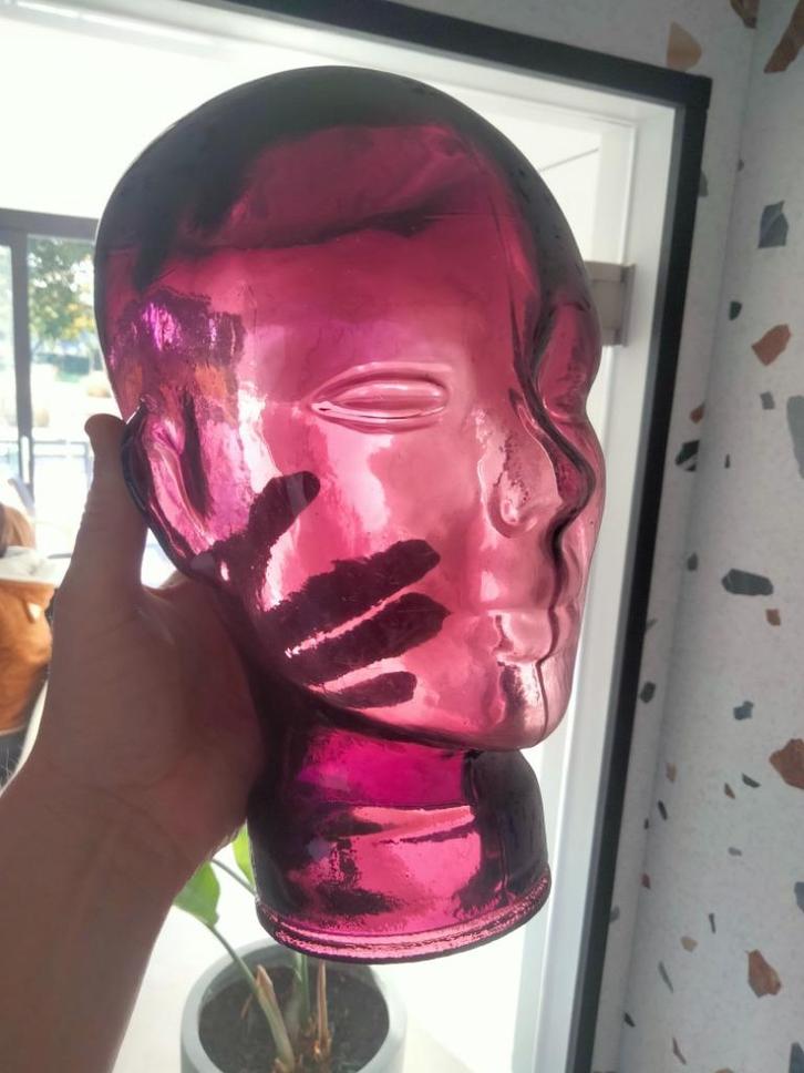 Vintage glazen hoofd paars funky, Verzamelen, Retro, Huis en Inrichting, Ophalen of Verzenden