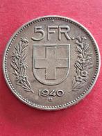 1940 Suisse 5 francs en argent rare, Envoi, Monnaie en vrac, Argent, Autres pays