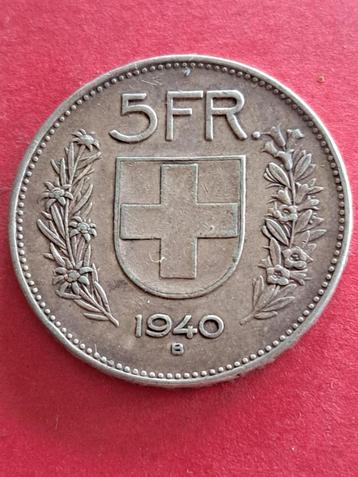 1940 Zwitserland 5 frank in zilver schaars