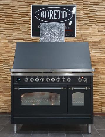 🔥Luxe Fornuis Boretti 120cm mat zwart rvs afzuigkap GASOVEN beschikbaar voor biedingen