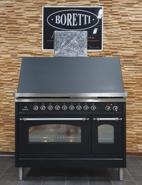 🔥Luxe Fornuis Boretti 120cm mat zwart rvs afzuigkap GASOVEN, Elektronische apparatuur, Fornuizen, Zo goed als nieuw, Vrijstaand