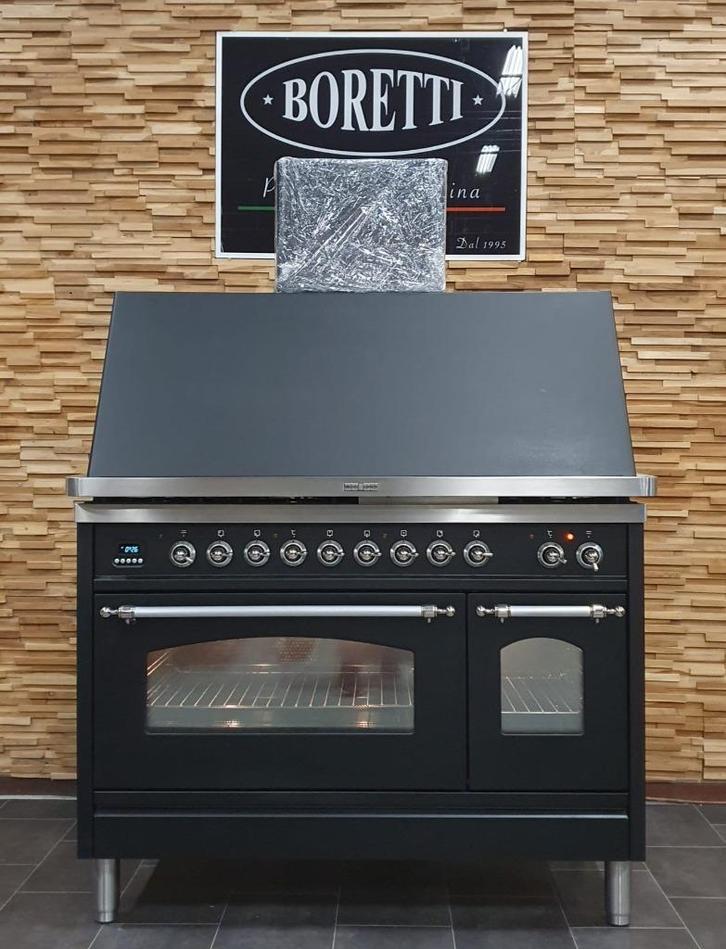 🔥Luxe Fornuis Boretti 120cm mat zwart rvs afzuigkap GASOVEN, Elektronische apparatuur, Fornuizen, Zo goed als nieuw, Vrijstaand