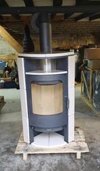 Superdeal Hark Houtkachel met keramische crèmewitte tegels, Neuf, Enlèvement ou Envoi, Bois, Autoportant