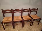 4 houten stoelen met rieten zit, Ophalen, Gebruikt, Bruin, Vintage