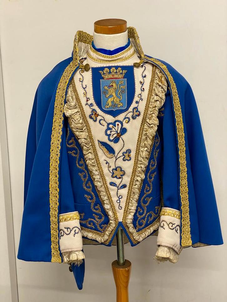 Blauw jeugdprinsenpak met steek in nette staat, mt 152-158, Kinderen en Baby's, Carnavalskleding en Verkleedspullen, Zo goed als nieuw