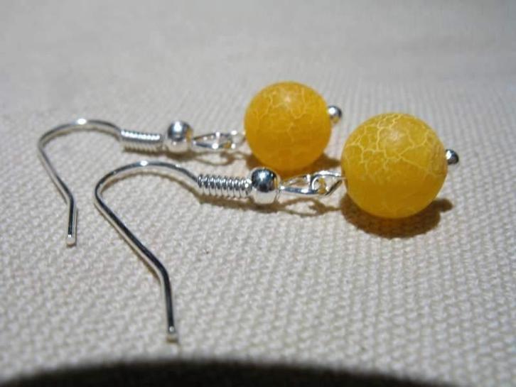 Oorringen: 8 mm parel: frosted yellow, Bijoux, Sacs & Beauté, Boucles d'oreilles, Neuf, Pendantes, Jaune, Avec pierre précieuse