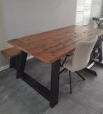 Eettafel + bankje oud eiken (nature), Huis en Inrichting, Tafels | Eettafels, Ophalen, Gebruikt, 100 tot 150 cm, Eikenhout