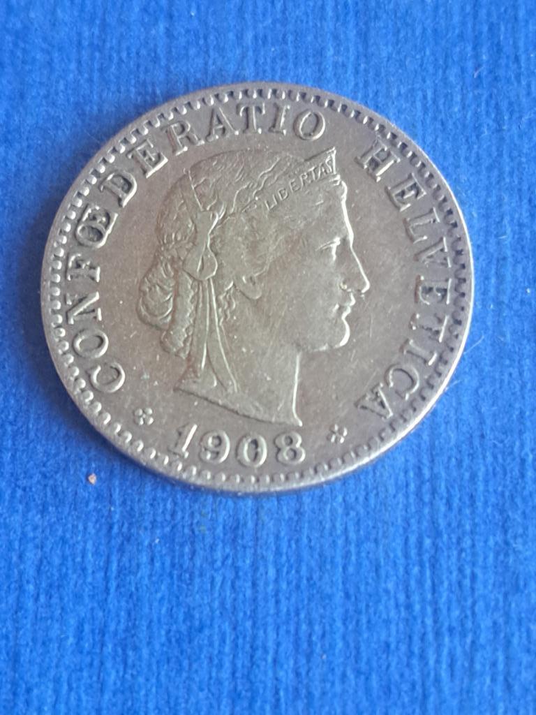 1908 Suisse 20 centimes, Envoi, Autres pays, Monnaie en vrac