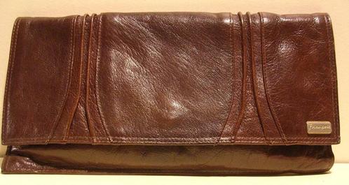 Vintage bruin leren clutch, pochette, avondtas 155, Handtassen en Accessoires, Tassen | Damestassen, Zo goed als nieuw, Avondtasje