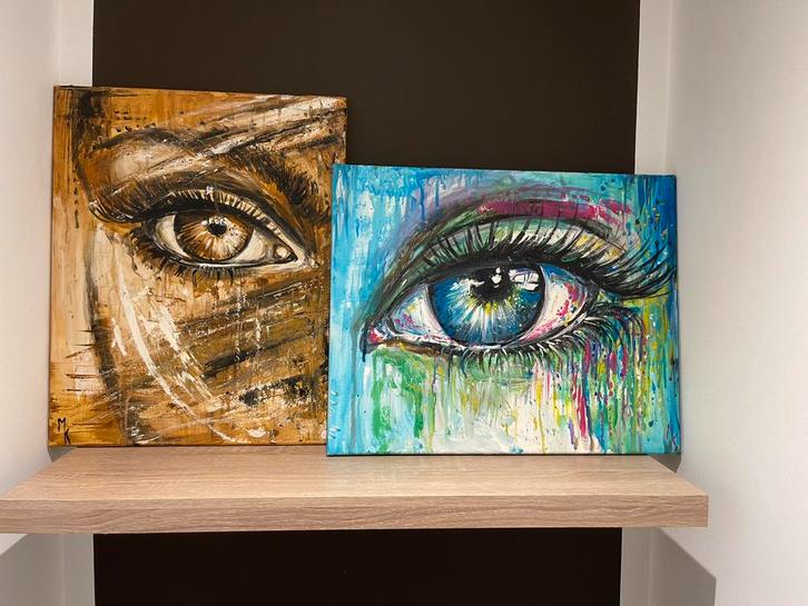 Moderne schilderijen ogen Mk Art, Antiek en Kunst, Kunst | Schilderijen | Modern, Ophalen of Verzenden