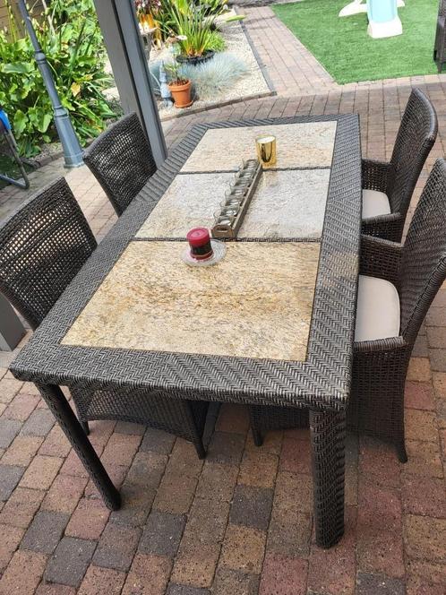 Tuinmeubelset, Tuin en Terras, Tuinsets en Loungesets, Gebruikt, Tuinset, Wicker, 6 zitplaatsen, Eettafel, Ophalen