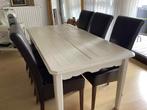 Moderne eettafel met 6 lederen stoelen, Huis en Inrichting, Ophalen, Gebruikt, 50 tot 100 cm, Vijf personen of meer