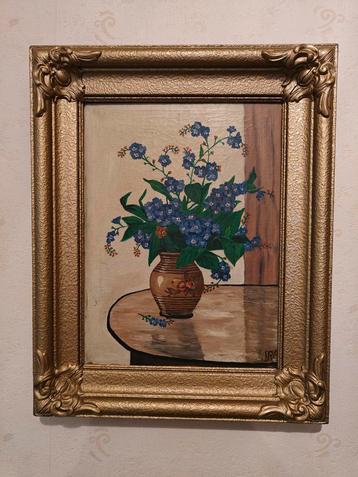 schilderij blauwe bloemen JRA, Antiek en Kunst, Kunst | Schilderijen | Klassiek, Ophalen