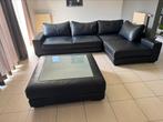 Hoekzetel met poef/salontafel, Huis en Inrichting, Ophalen, Gebruikt, Leer