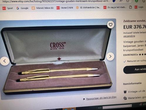 Vintage gold plated Cross pen en potlood, Verzamelen, Pennenverzamelingen, Gebruikt, Pennenset, Cross, Met doosje, Met reclame