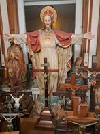Groot  Antiek Kerk Beeld Jezus Heilig Hart 140Cm, Antiek en Kunst, Ophalen