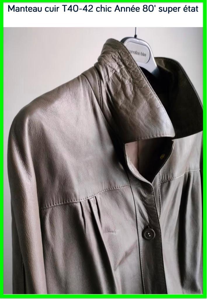 Vintage kaki 40-42 lange leren jas, Kleding | Dames, Jassen | Winter, Gedragen, Maat 42/44 (L), Groen, Ophalen of Verzenden