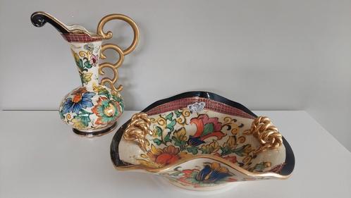 Prachtige vintage H. Bequet Quaregnon vaas en schaal, Antiek en Kunst, Antiek | Vazen, Ophalen of Verzenden