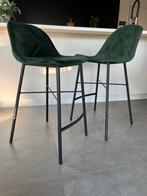 2 groene velvet barkrukken, Ophalen, Gebruikt, Met voetsteun, 60 tot 90 cm