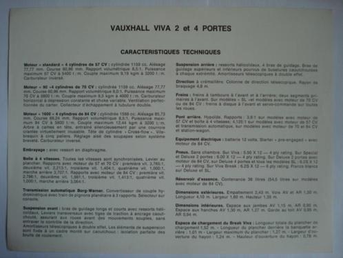 Vauxhall Viva HB Spécifications 1968 Brochure Catalogue, Livres, Autos | Brochures & Magazines, Comme neuf, Opel, Envoi