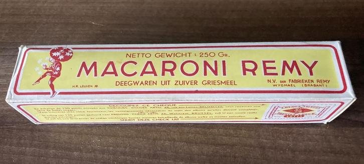 Oude verpakking Remy macaroni 250 gr uit de jaren stillekes, Verzamelen, Merken en Reclamevoorwerpen, Zo goed als nieuw, Verpakking