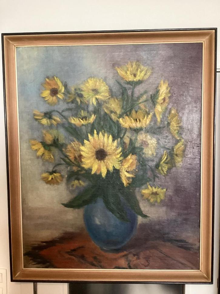 Schilderij Zonnebloemen, getekend. 005/CB., Antiek en Kunst, Kunst | Schilderijen | Klassiek, Ophalen