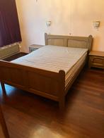 Eiken Bed 140cm en 2 nachtkastjes, Ophalen, Gebruikt, Beige, Tweepersoons