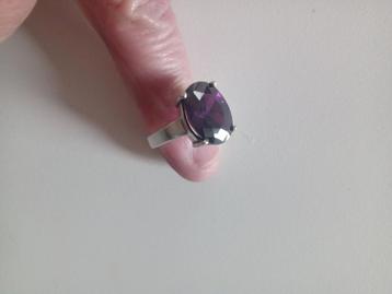 Belle bague améthyste argent vintage T 50, Enlèvement ou Envoi, Argent, Argent
