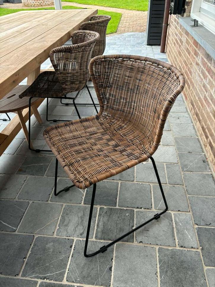 6 dining wing chairs van Woood incl. all weather kussens, Jardin & Terrasse, Chaises de jardin, Comme neuf, Osier, Enlèvement