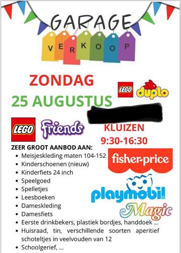 Zondag 25 augustus rommelmarkt garageverkoop Evergem 