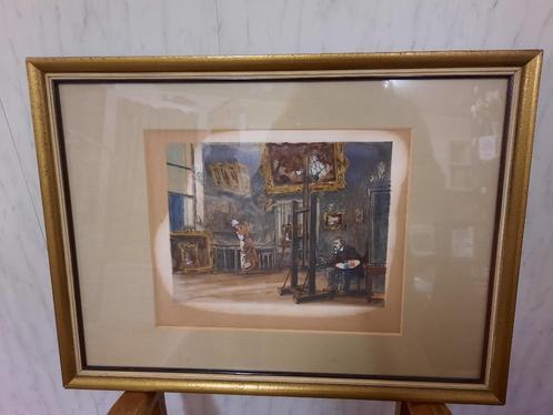 oude schilderij aquarelle? J.F Millet dans son Atelier, 1947, Antiek en Kunst, Kunst | Schilderijen | Klassiek, Ophalen of Verzenden