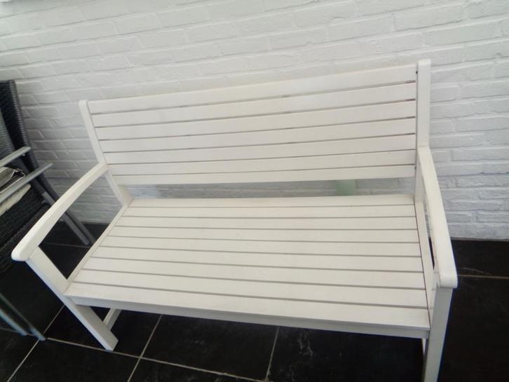Witte tuin bank en tafel, Tuin en Terras, Tuintafels, Zo goed als nieuw, Rechthoekig, Hout, Ophalen