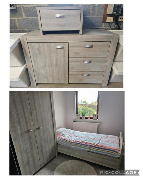 Chambre complète : lit, garde-robe, table de nuit, commode, Kinderen en Baby's, Kinderkamer | Complete kinderkamers, Zo goed als nieuw