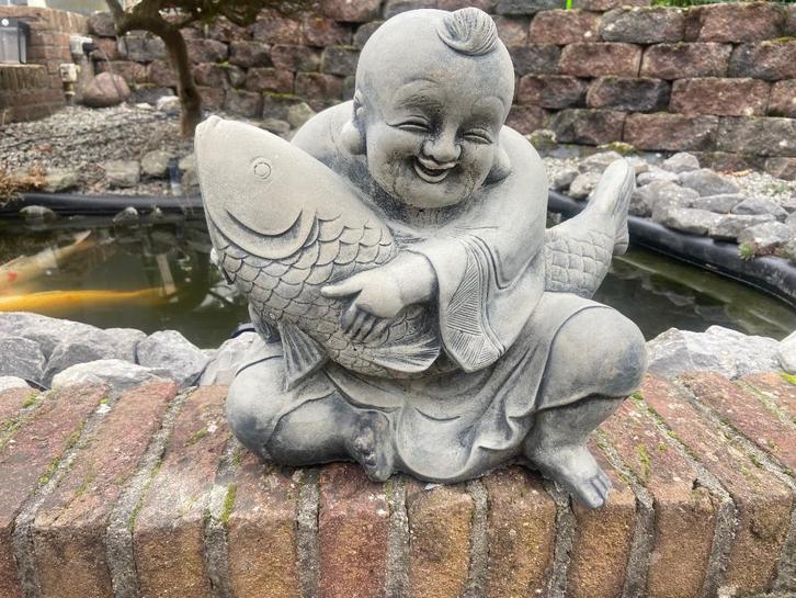 Boeddha met Koi, Tuin en Terras, Tuinbeelden, Nieuw, Boeddhabeeld, Beton, Ophalen